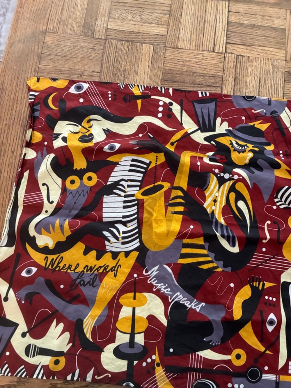 Women’s Jazz Print Cotton Scarf - Burgundy, Mustard & Black